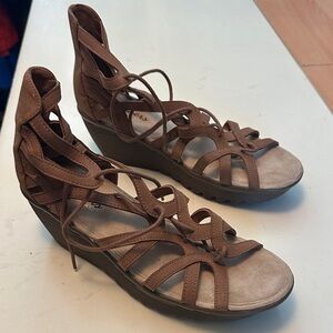 Skechers Brown Lace-Up Wedge Sandals